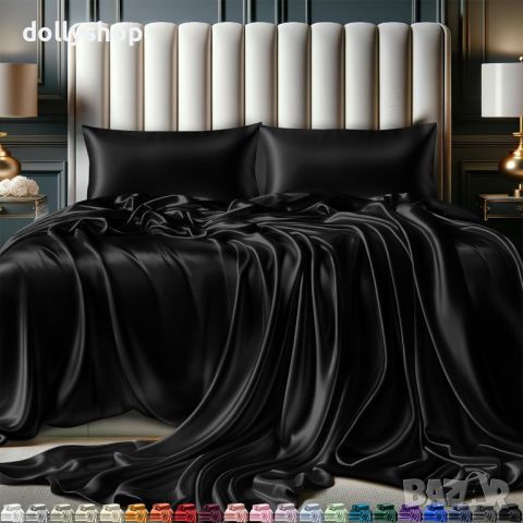 Black Комплект Черно Спално бельо от Сатен 4 части, снимка 1 - Спално бельо - 46247627