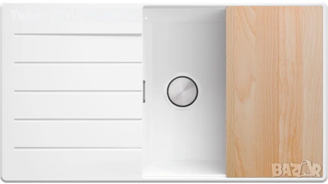 Бяла кухненска мивка от гранит Копенхаген 60 Top 900х500, снимка 5 - Мивки - 50873370