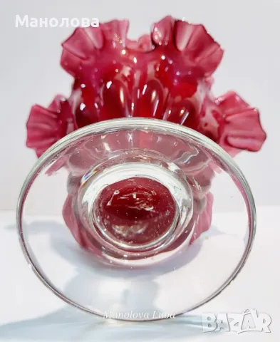 Бонбониера от ръчно издухано стъкло Cranberry glass., снимка 4 - Вази - 48021645