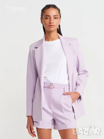 Елегантен къс панталон, високо качество,с колан, млечно лилав цвят, снимка 2 - Панталони - 50007117