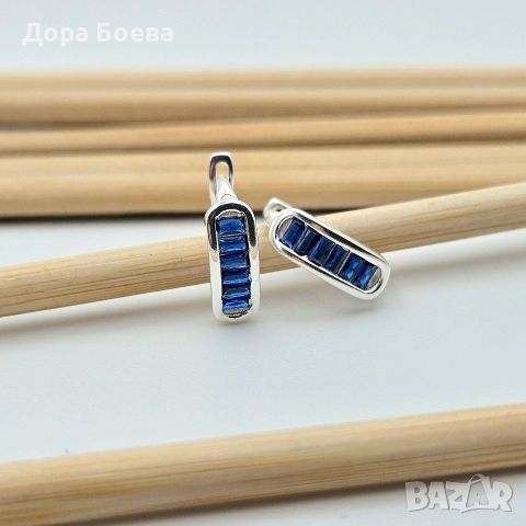 Сребърни обеци: "Скай", снимка 2 - Обеци - 52680941