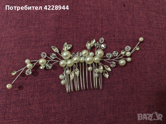 Аксесоар за коса – сребрист, с перли и кристали за сватба, бал, парти, снимка 8 - Аксесоари за коса - 50778178