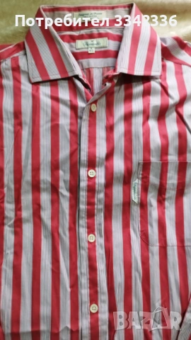 Риза с дълъг ръкав - Червено и бяло райе - 16 1/2, снимка 4 - Ризи - 53462357