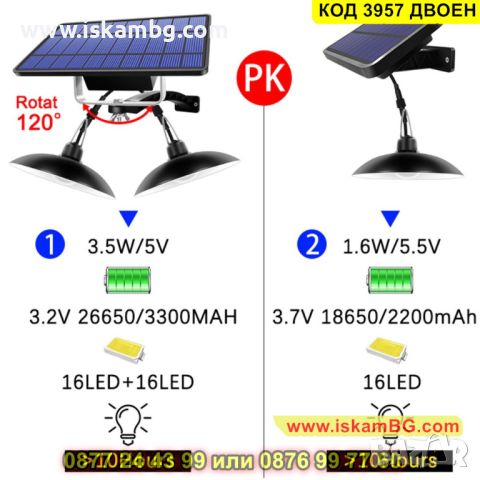 Висящи лед соларни лампи във форма на полилей с поликристален слънчев панел - КОД 3957 ДВОЕН, снимка 7 - Полилеи - 45465361