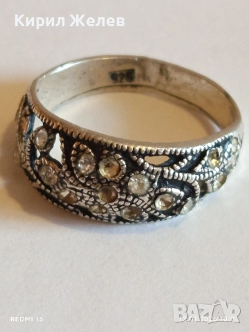 Ретро сребърен пръстен с инкрустирани кристали МАРКАЗИТ флорален мотив майстоска изработка 52665, снимка 9 - Пръстени - 53069581