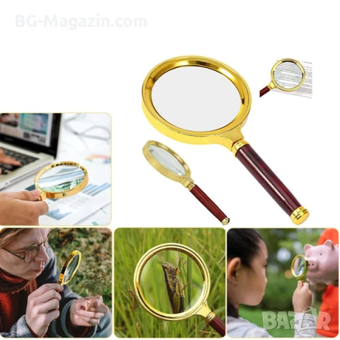 Професионална луксозна увеличителна ръчна лупа 10X за четене на книги стъклена с дръжка джобна, снимка 3 - Други инструменти - 50920360