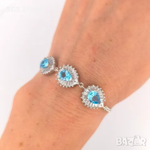 Сребърна Гривна с Топаз/Рубини/Изумруди, снимка 8 - Гривни - 49931535