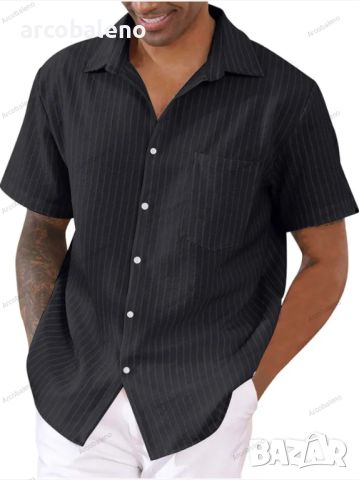Нова мъжка раирана риза с къс ръкав, 7цвята , снимка 3 - Ризи - 46448084
