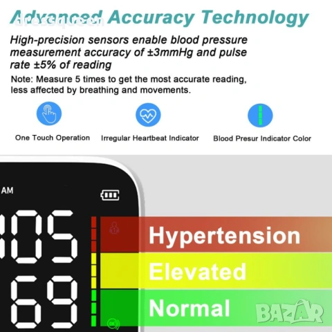 4493 Прецизен електронен апарат за кръвно налягане с памет за 180 записа и голям LCD дисплей, снимка 5 - Други стоки за дома - 53901601