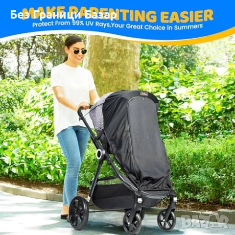 Ново Покривало сенник за количка универсален 3-точково закрепване черен, снимка 6 - Други - 53695500