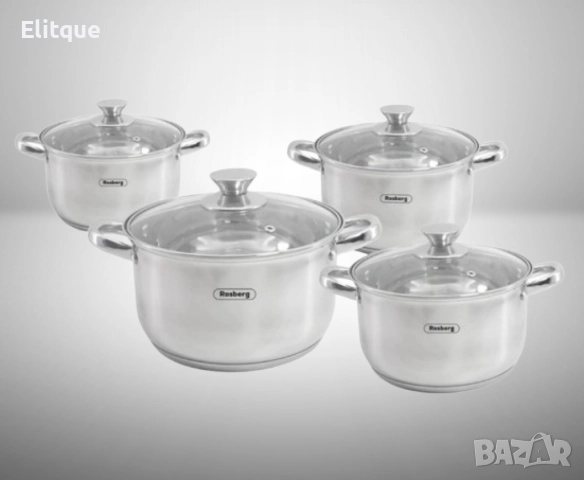 Комплект тенджери Rosberg 16/18/20/24см. - 1.8/2.5/3.4/5.8л., Неръжд. стомана, снимка 5 - Съдове за готвене - 52672413