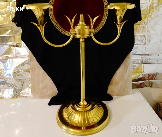 Позлатен месингов свещник 55 см.,4.5 кг. 