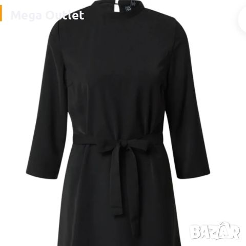 Черна къса рокля с коланче и 3/4 ръкав, Pieces , снимка 2 - Рокли - 45770376
