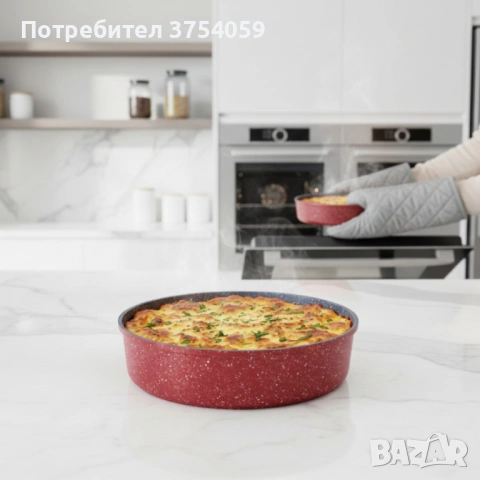 Кръгла тава за печене Oliver Voltz OV54322B28/30/32 см – керамично-мраморно покритие, снимка 2 - Съдове за готвене - 53076299