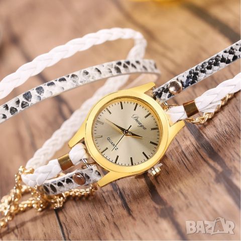 Дамски ръчен часовник тип гривна с верижки за увиване около китката. Цветове - бял или златен., снимка 3 - Дамски - 45835756