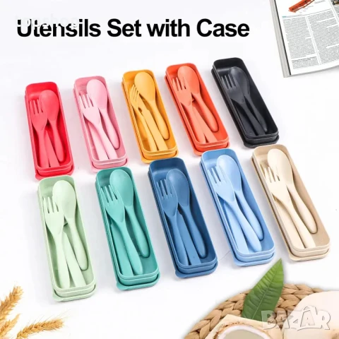 НОВИ комплект дебели пластмасови прибори за многократна употреба в кутийки, 8 комплекта. Включва..., снимка 6 - Прибори за хранене, готвене и сервиране - 50495036