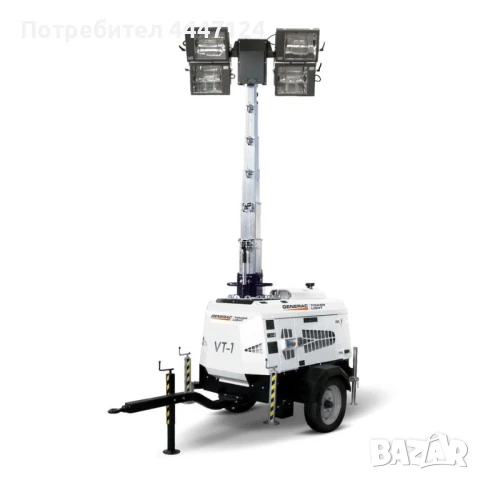 Осветителна кула с генератор. 4000W. IP 65, 360°, 9 метра телескопична, Под наем