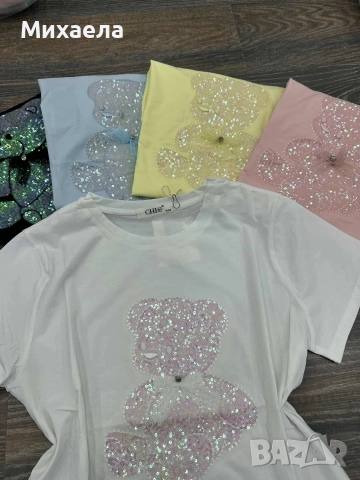 Дамски тениски с мече апликация - няколко цвята - 18€