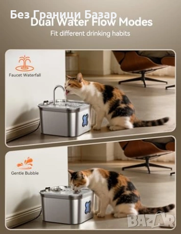 Нов Котешки фонтан 2.8L от неръждаема стомана с тиха помпа за вода котка, снимка 8 - За котки - 54150849