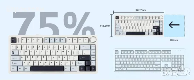 Механична клавиатура с уплътнение EPOMAKER x Aula F75, 75% безжична клавиатура за игри, снимка 6 - Клавиатури и мишки - 48489759