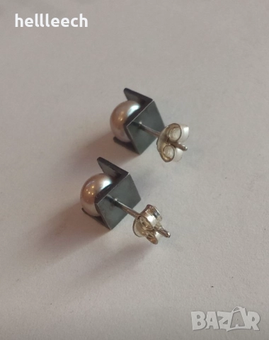 Сребърни обеци с перла, снимка 5 - Обеци - 52863178