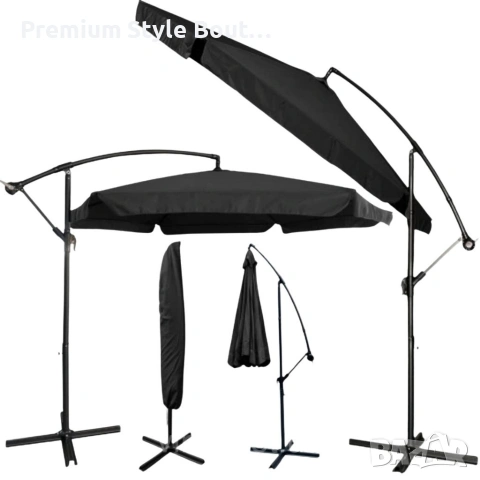 Голям градински чадър със странична стойка, Ø 350 см, UV защита, Водоустойчив + Покривало, снимка 16 - Градински мебели, декорация  - 53923357