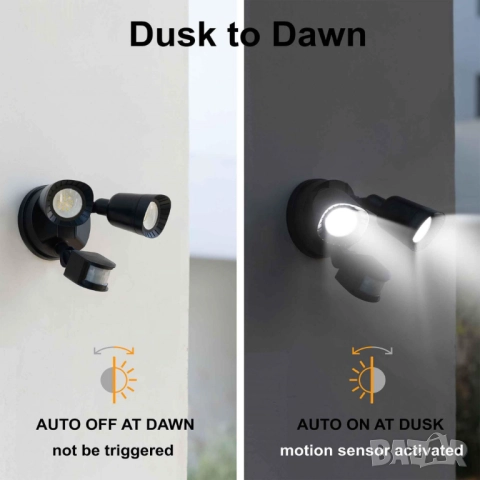 LED външна лампа със сензор за движение, 16W 1900LM 5000K дневна светлина, IP65 водоустойчиви прожек, снимка 13 - Други - 51852442