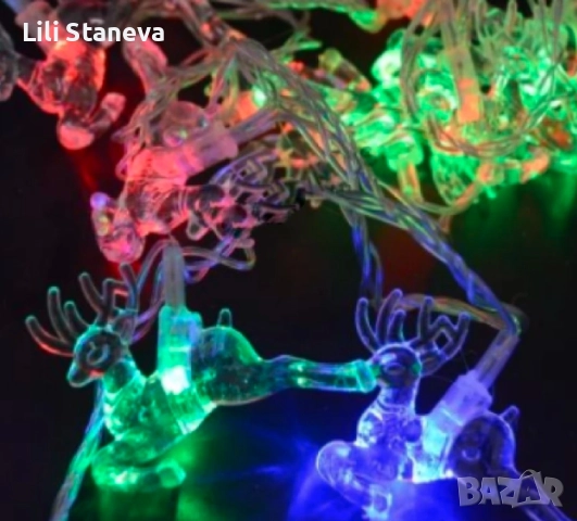 Многоцветни коледни LED лампички с еленчета с щепсел - Многоцветни, дължина - 5м ,28бр лампички., снимка 2 - Декорация за дома - 52637729