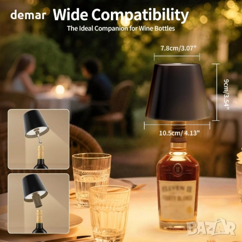 LED лампа за бутилка, безжична акумулаторна настолна лампа, IP54, метална, 5300mAh, черна, снимка 4 - Лед осветление - 53778539