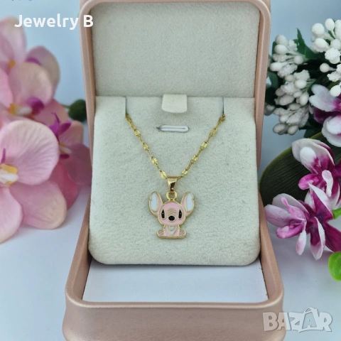 Stitch дамско колие с розов емайл