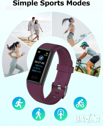 Фитнес часовник с пулсомер, монитор за сън, брояч на крачки, брояч на калории, за Android и iOS