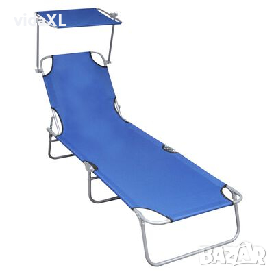 vidaXL Сгъваем шезлонг с козирка, син, алуминий（SKU:310362, снимка 1 - Столове - 45035691