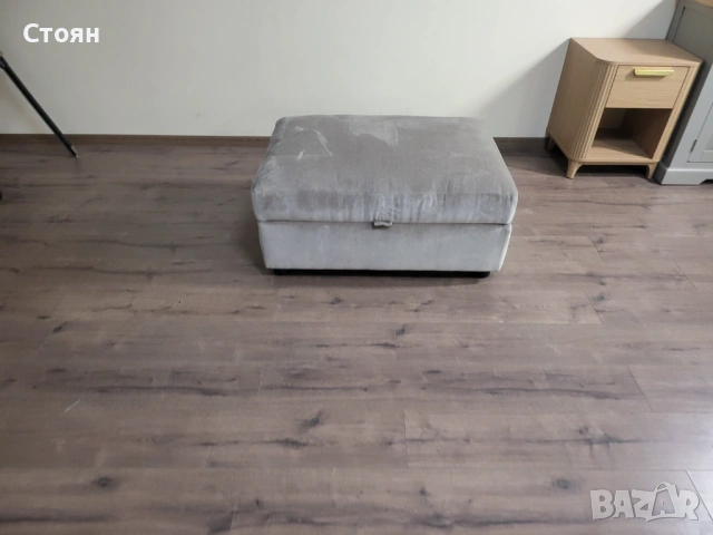 Бежова табуретка от плат с функция ракла, снимка 8 - Дивани и мека мебел - 53868748