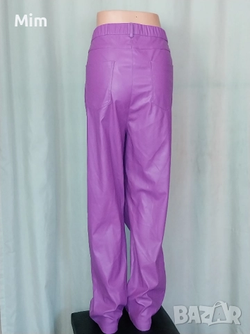 4XL Кожен ,нов панталон в лилаво за едра дама , снимка 3 - Панталони - 52285709