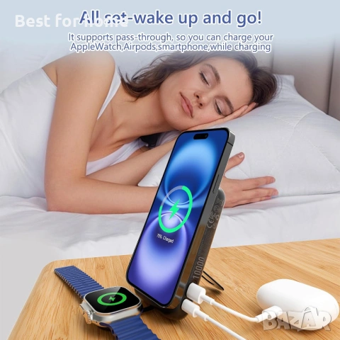 Преносимо магнитно зарядно устройство, сгъваема безжична външна батерия, снимка 7 - Оригинални батерии - 53838228