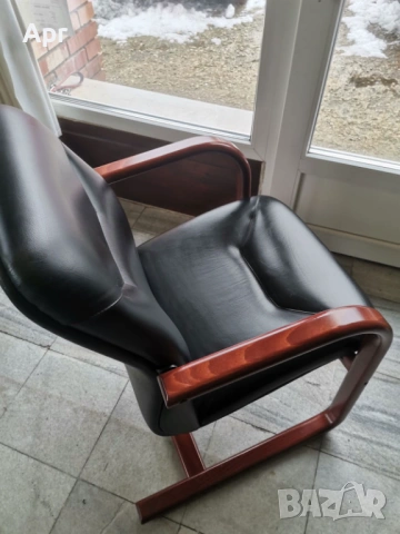 2 бр посетителски столове Кресло / кожа с махагон, снимка 5 - Столове - 53621689