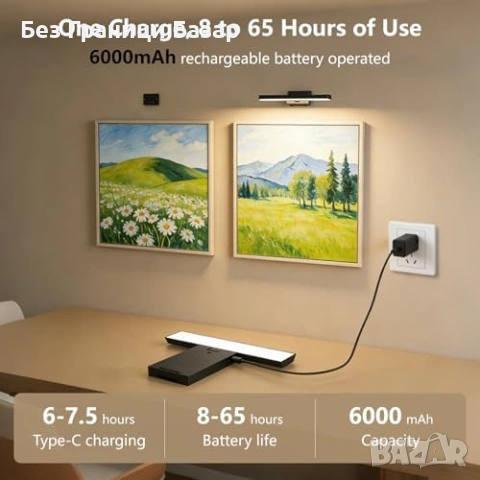 Нови 2 броя LED лампи за картини 6000mAh USB-C дистанционно таймер, снимка 4 - Лед осветление - 53666774