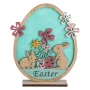 Великденска фигурка – яйце със зайчета и цветя, надпис „Easter", 17x4x22 см_1247738, снимка 2