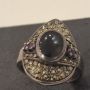 Стар сребърен пръстен с аметист и черен оникс, снимка 1 - Пръстени - 45641148