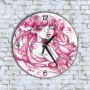 Стенен Часовник - Арт Момиче В Розово Пеперуди, снимка 1 - Стенни часовници - 45653143