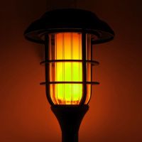 LED слънчев фенер соларна лампа с пламък ефект пластмаса черен 33 см, снимка 3 - Соларни лампи - 45822388