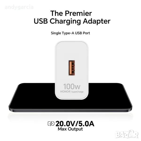 Зарядно устройство Honor SuperCharge Power Adapter, от контакт към USB-C , 100W , бяло, снимка 1