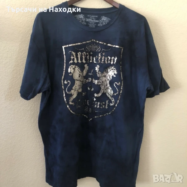 Мъжка тениска AFFLICTION Lion Shield Crest Blue Silver Reactive S SMall, снимка 1
