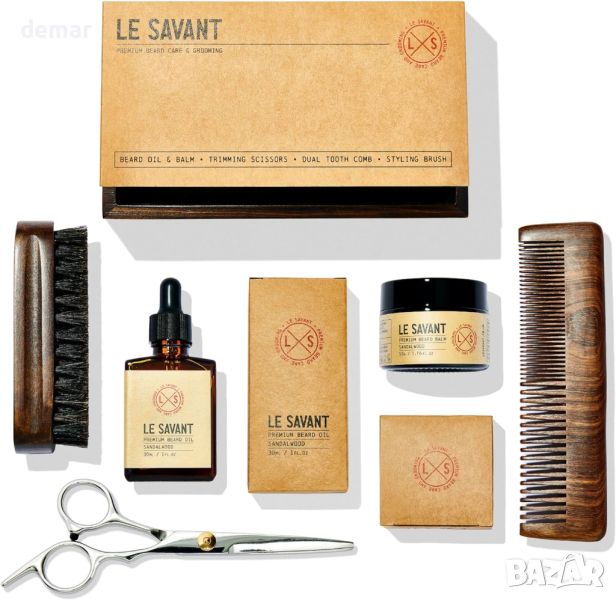 Комплект за подстригване на брада Le Savant - дървена подаръчна кутия, снимка 1