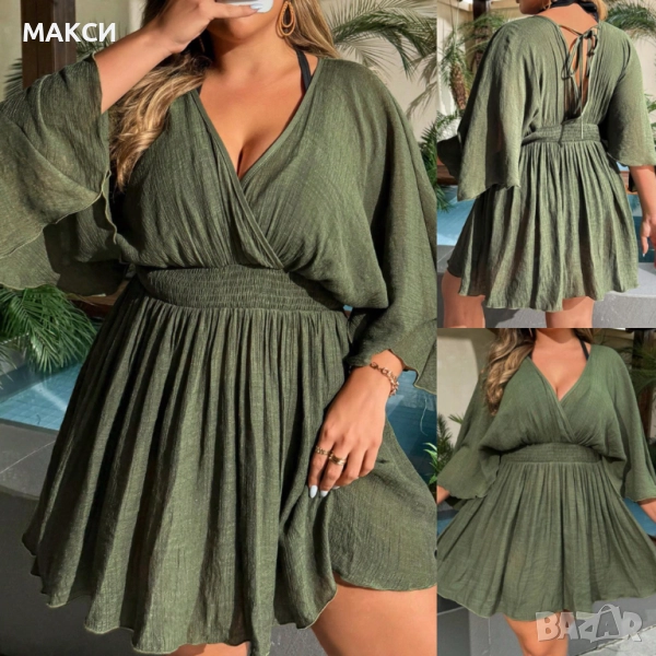 Макси модерна рокля/кафтан с V-образно деколте, гръдна без ограничители, широка ластична под гръдна , снимка 1