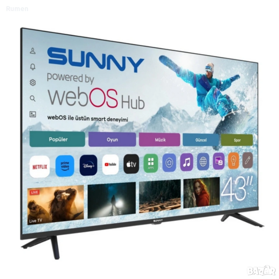 Телевизор Sunny SN43FPRL-W02S – 43" LED Smart TV с WebOS, Wi-Fi и DVB-T2/C/S2, снимка 1
