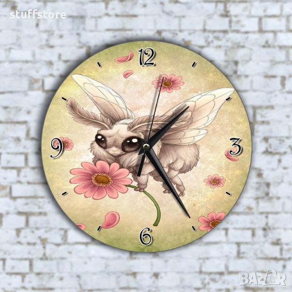 Стенен Часовник - Анимиран Сладка Муха С Розови Цветя, снимка 1