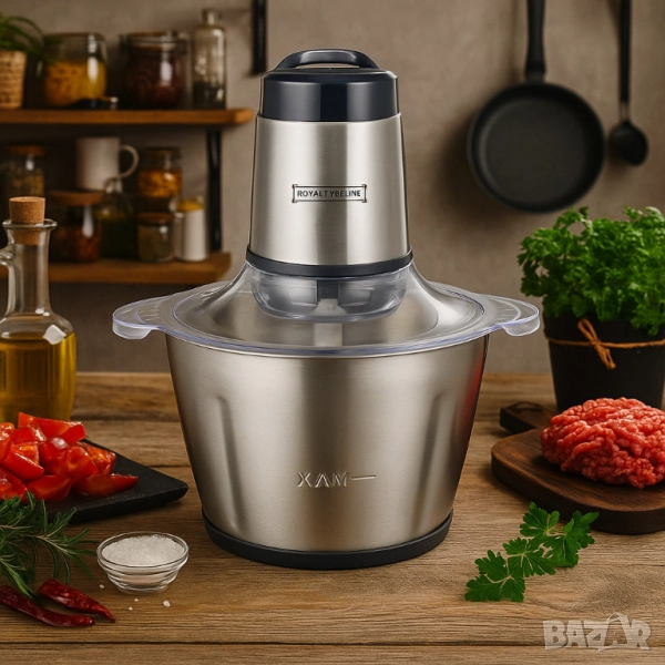 Електрически чопър с купа от неръждаема стомана Royalty Line RL-MCE300.34.18 / RL-MCE600.34.18, снимка 1