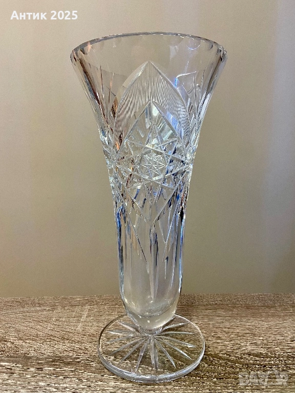 Голяма кристална ваза с богата фасетна шлифовка, винтидж, снимка 1