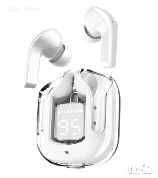 VEHOP Power Ultrapods TWS Earbud, Bluetooth слушалки с дисплей, прозрачен дизайн, 30 часа възпроизве, снимка 1